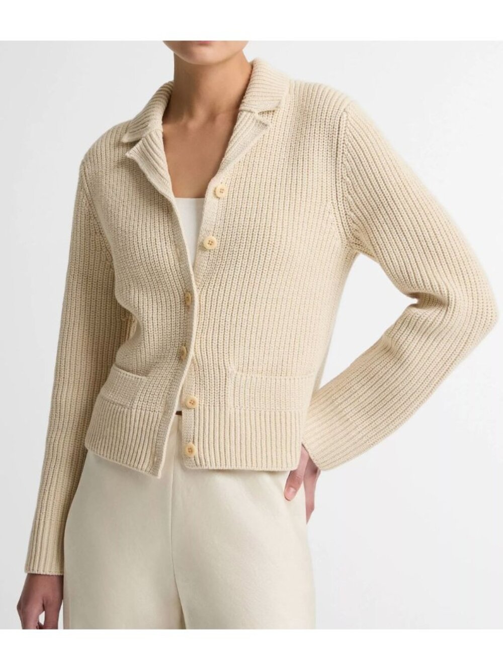 VINCE Cotton-Blend Pocket Cardigan Ecru Size XS